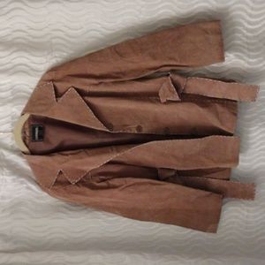 Vintage Outbrook Sm Brown Suede Leather Jacket button & tie Western Boho